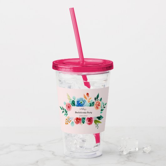 Roze Bloemen Bachelorette Vrijgezellenfeest Acryl Drinkbeker (Voorkant ijs)