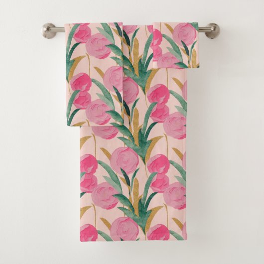 Roze bloemen bad handdoek (Insitu)