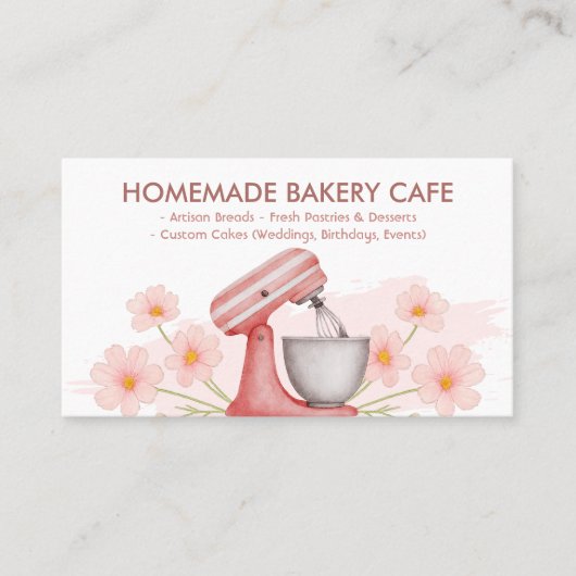 Roze Bloemen Bakken & Koken Utensil Bakkerij Visitekaartje (Voorkant)