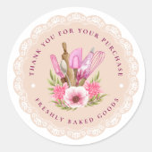 Roze Bloemen Bakkerij Sticker (Voorkant)