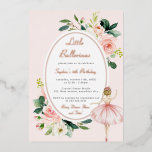 Roze Bloemen Ballerina Kids Verjaardag Folie Uitnodiging<br><div class="desc">Birthday-uitnodigingen in de Little Bayleigh Store!</div>