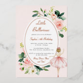 Roze Bloemen Ballerina Kids Verjaardag Folie Uitnodiging (Voorkant)