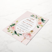 Roze Bloemen Ballerina Kids Verjaardag Folie Uitnodiging (Gedraaid)