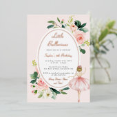 Roze Bloemen Ballerina Kids Verjaardag Folie Uitnodiging (Staand Voorkant)