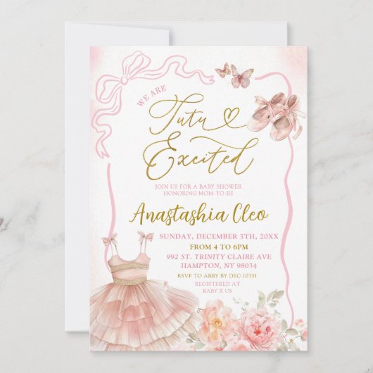 Roze Bloemen Ballerina Tutu Opgewonden Baby shower Kaart (Voorkant)