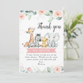 Roze Bloemen Banner Safari Baby's Dank u kaart (Staand voorkant)