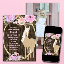  roze bloemen Barnwood Foto Horse Birthday