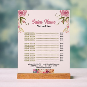 Roze Bloemen Beauty Nail Salon Prijs Lijst menu Acryl Bord