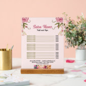 Roze Bloemen Beauty Nail Salon Prijs Lijst menu Acryl Bord (Huwelijk)