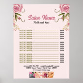 Roze Bloemen Beauty Nail Salon Prijs Lijst menu Poster (Voorkant)