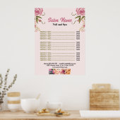 Roze Bloemen Beauty Nail Salon Prijs Lijst menu Poster (Keuken)