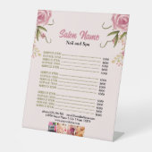 Roze Bloemen Beauty Nail Salon Prijs Lijst menu Reclamebord Met Voetstuk (Voorkant)