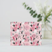 Roze Bloemen Beauty Producten Patroon Feestdagenkaart (Staand voorkant)