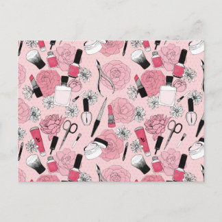 Roze Bloemen Beauty Producten Patroon Feestdagenkaart