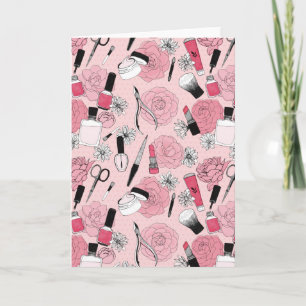 Roze Bloemen Beauty Producten Patroon Kaart