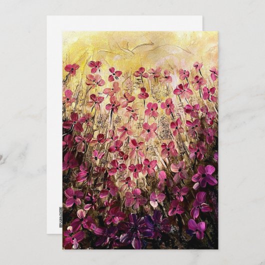 Roze bloemen bedankkaart (Voorkant / Achterkant)