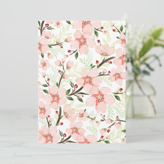 Roze bloemen bedankkaart (Staand voorkant)