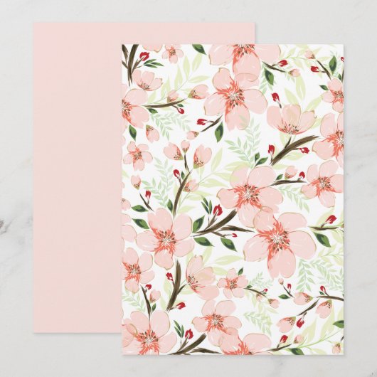 Roze bloemen bedankkaart (Voorkant / Achterkant)