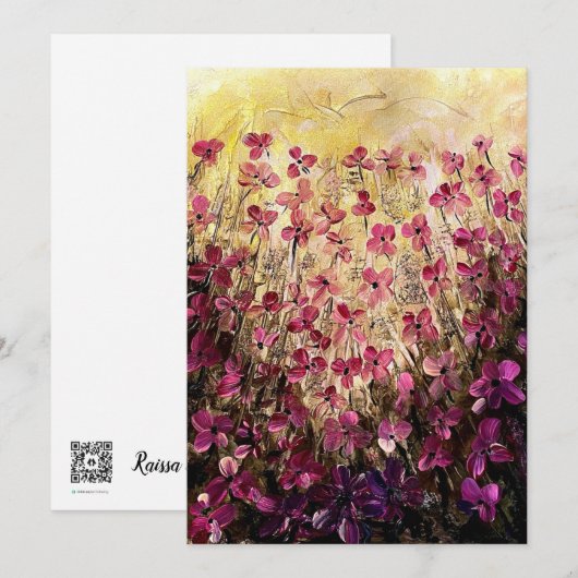 Roze bloemen bedankkaart (Voorkant / Achterkant)