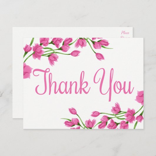 Roze Bloemen Bedankt Lavendel Fuchsia Bloemen Briefkaart (Voorkant / Achterkant)