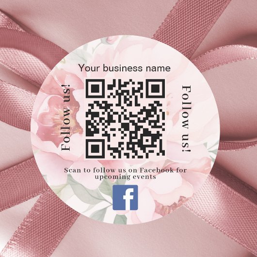 Roze bloemen bedrijfsnaam qr code Facebook Ronde Sticker