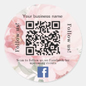 Roze bloemen bedrijfsnaam qr code Facebook Ronde Sticker (Voorkant)