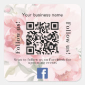 Roze bloemen bedrijfsnaam qr code Facebook Vierkante Sticker (Voorkant)