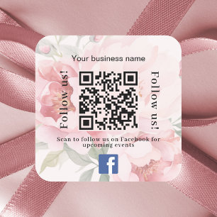Roze bloemen bedrijfsnaam qr code Facebook Vierkante Sticker