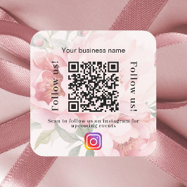 Roze bloemen bedrijfsnaam qr code instagram vierkante sticker