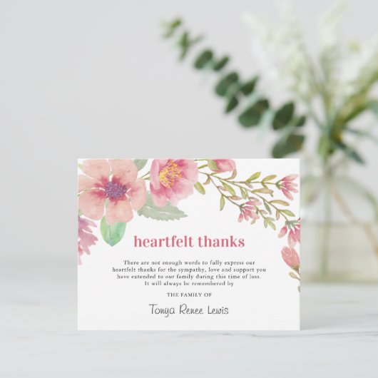  roze bloemen | Begrafenis Bedankt (Staand voorkant)