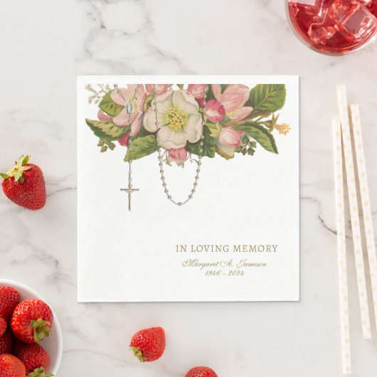 Roze Bloemen Begrafenis Katholieke Rozenkrans Memo Servet (Insitu)