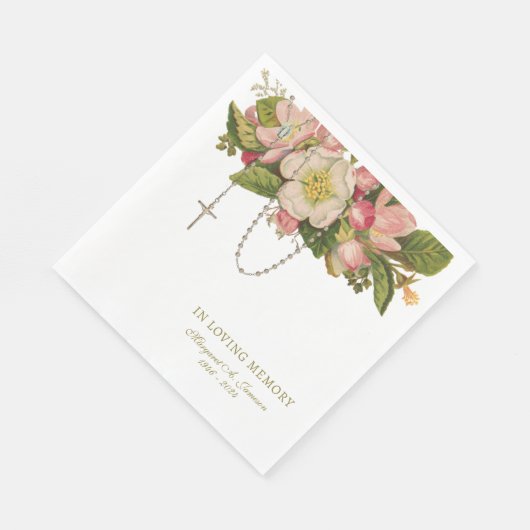 Roze Bloemen Begrafenis Katholieke Rozenkrans Memo Servet (Hoek)