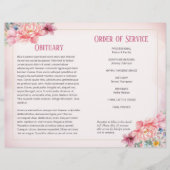 Roze Bloemen Begrafenis Pamflet Orde van Service Flyer (Voorkant)