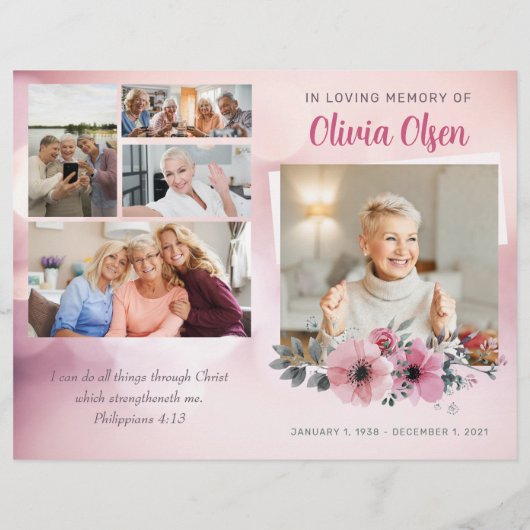 Roze Bloemen Begrafenis Pamflet Orde van Service Flyer (Achterkant)