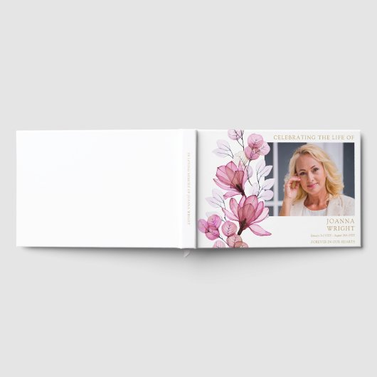 Roze Bloemen Begrafenis Viering van het Leven Foto Gastenboek (Volledig)