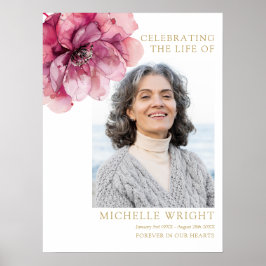 Roze Bloemen begrafenis viering van het leven Foto Poster