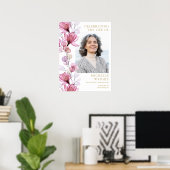 Roze Bloemen begrafenis viering van het leven Foto Poster (Thuiskantoor)
