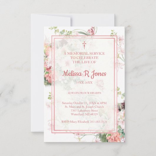 Roze Bloemen Begrafenis Viering van het Leven Geli Notitiekaartje (Voorkant)
