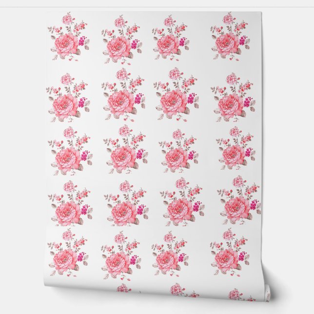 Roze Bloemen behang (Afrollen)