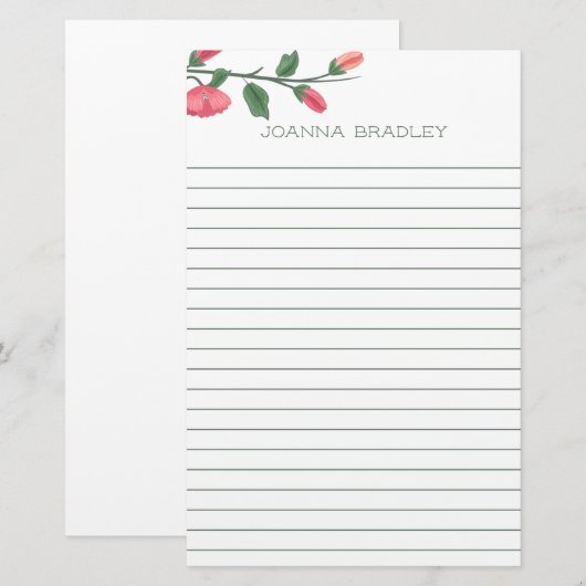 Roze bloemen bekleed briefpapier (Voorkant / Achterkant)