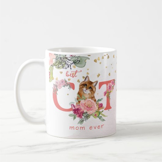 Roze Bloemen Beste Kat Mama Ooit Koffiemok (Links)