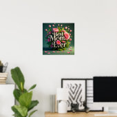 Roze Bloemen Beste Mam Ooit Boeket Poster (Thuiskantoor)