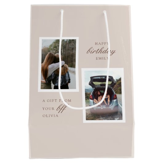 Roze Bloemen Beste Vrienden Foto Verjaardag Medium Cadeauzakje (Achterkant)