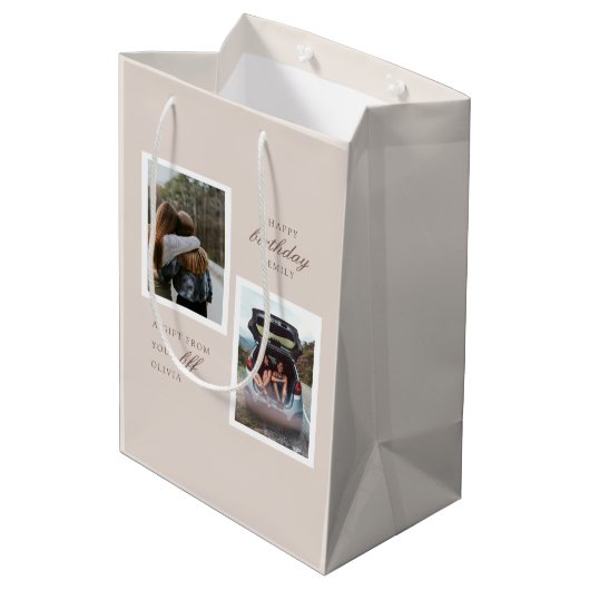 Roze Bloemen Beste Vrienden Foto Verjaardag Medium Cadeauzakje (Achterkant Gekanteld)