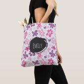 Roze bloemen bevestigen het griepachtige patroon o tote bag (Dichtbij)