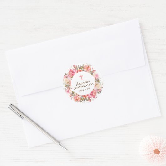 Roze Bloemen Bevestiging Sticker (Envelop)