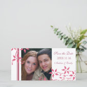 Roze Bloemen Bewaar de datum bruiloft foto kaarten (Staand voorkant)