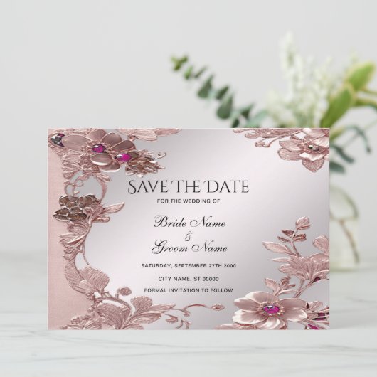 Roze  Bloemen Bewaar de datum Save The Date (Staand voorkant)