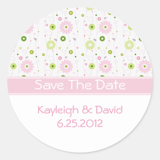 Roze Bloemen Bewaar de datum Sticker (Voorkant)