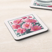 Roze Bloemen Bier Onderzetter (Linkerzijde)
